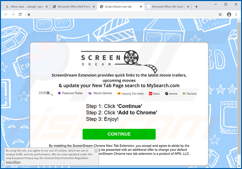 Site de promoção de sequestrador de navegador Screen Dream (exemplo 2)