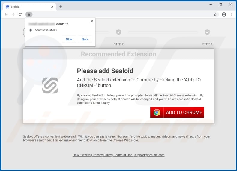 Site usado para promover o sequestrador de navegador Sealoid (Chrome)
