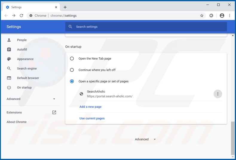 Removendo search-aholic.com da página inicial do Google Chrome