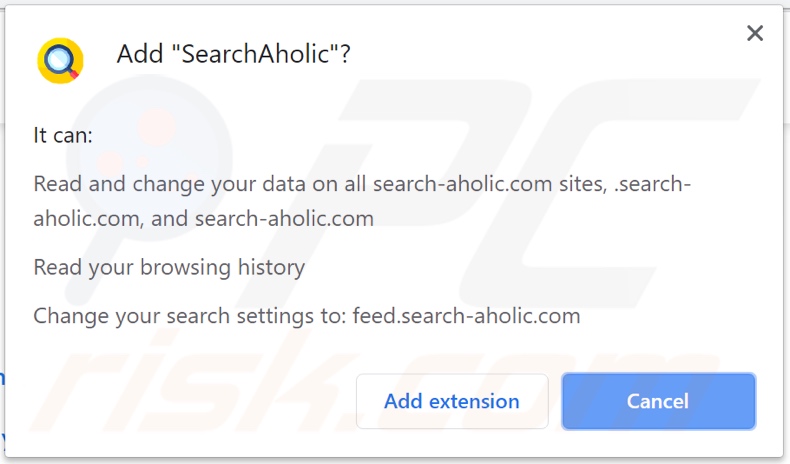 Sequestrador de navegador SearchAholic a pedir permissões