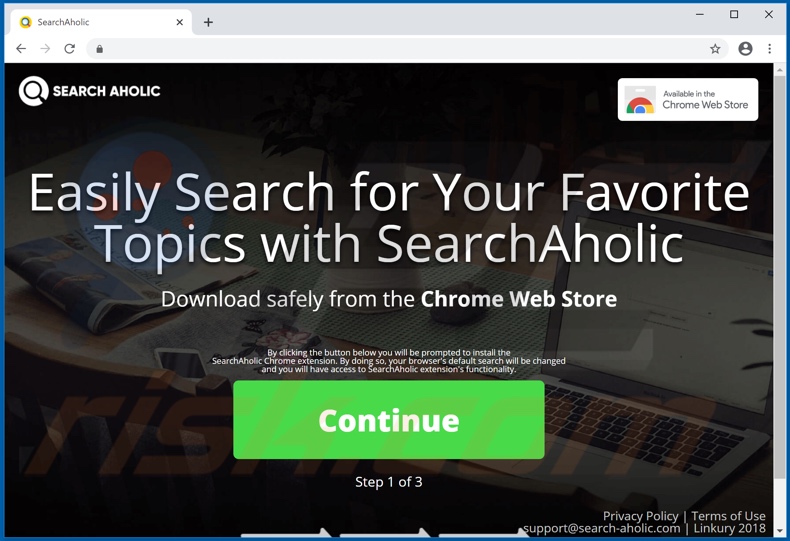 Site usado para promover o sequestrador de navegador SearchAholic