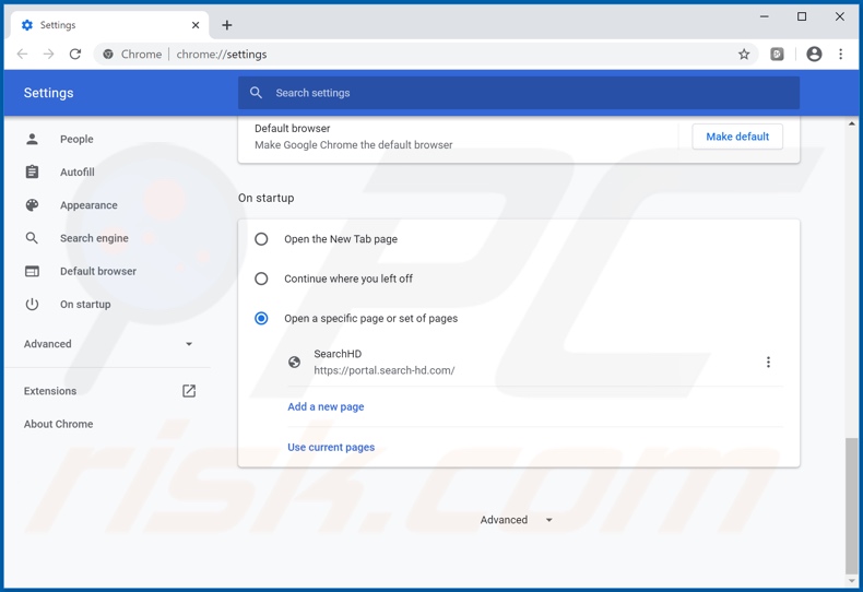 Removendo search-hd.com da página inicial do Google Chrome