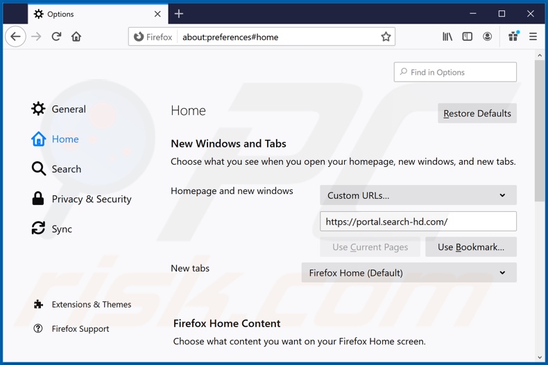 Removendo o search-hd.com da página inicial do Mozilla Firefox
