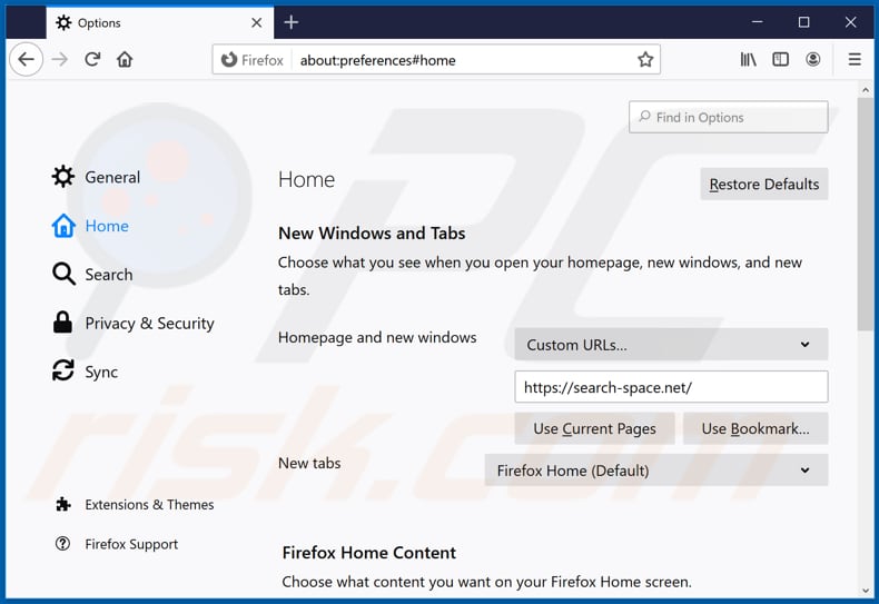 Removendo o search-space.net da página inicial do Mozilla Firefox