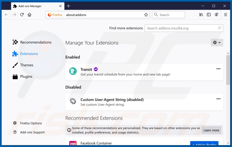 Removendo as extensões Mozilla Firefox relacionadas ao feed.search-wizard.com