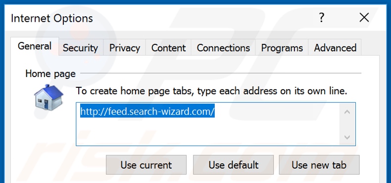 Removendo o feed.search-wizard.com da página inicial do Internet Explorer