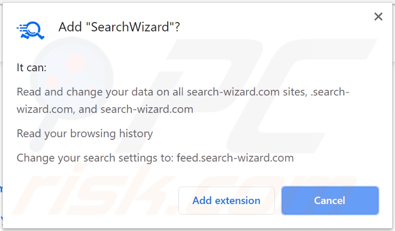 Sequestrador de navegador SearchWizard a pedir permissões