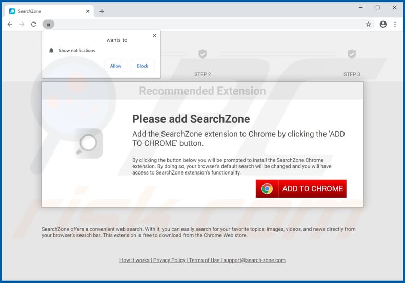 Site usado para promover o sequestrador de navegador SearchZone