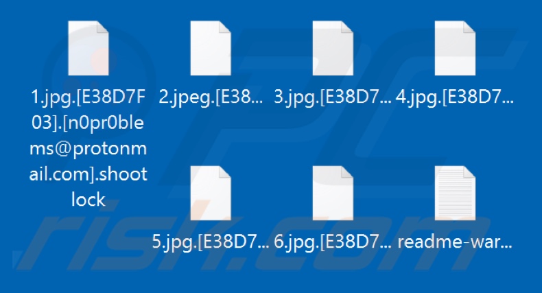 Ficheiros encriptados pelo ransomware Shootlock (extensão .shootlock)