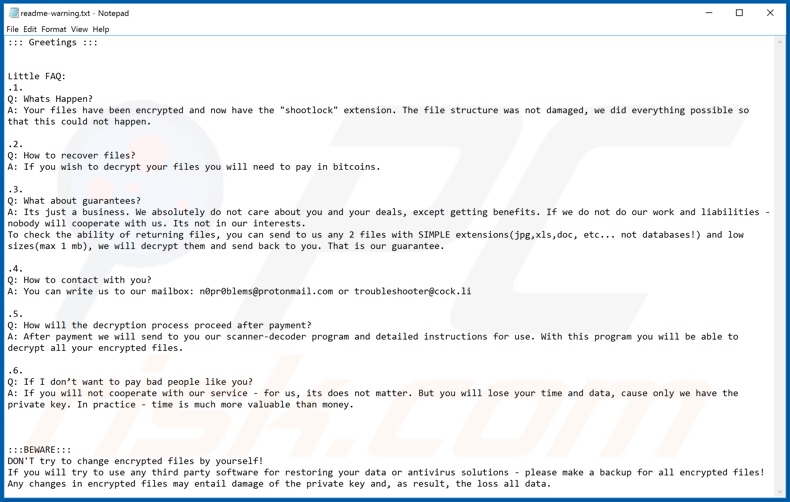 Instruções de deencriptação do Shootlock (readme-warning.txt)