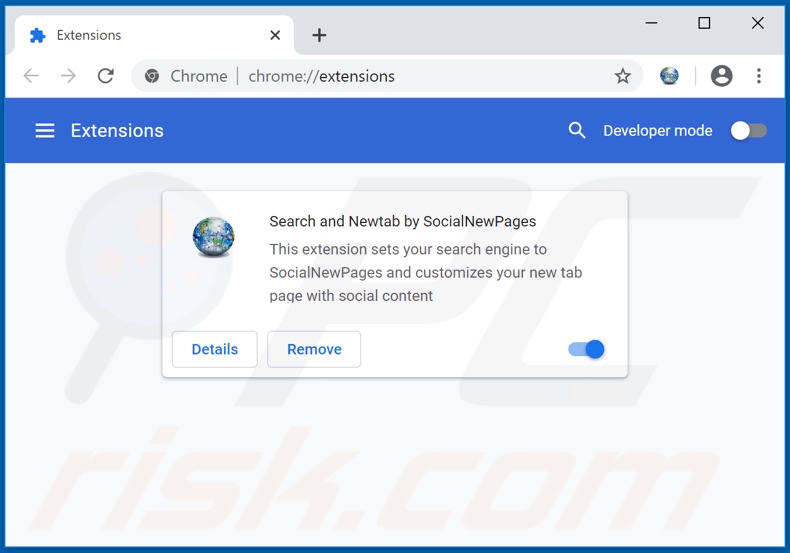 Remoção de extensões do Google Chrome relacionadas a search.socialnewpagestearch.com