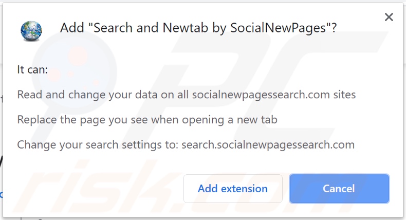 Sequestrador de navegador SocialNewPages a pedir permissões (Chrome)