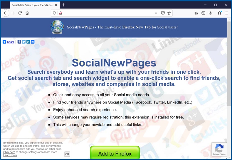 Site usado para promover o sequestrador de navegador SocialNewPages