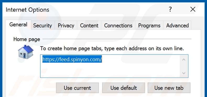 Removendo o feed.spinyon.com da página inicial do Internet Explorer