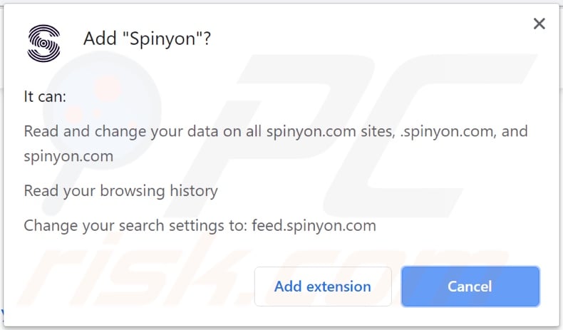 Sequestrador de navegador Spinyon a pedir permissões