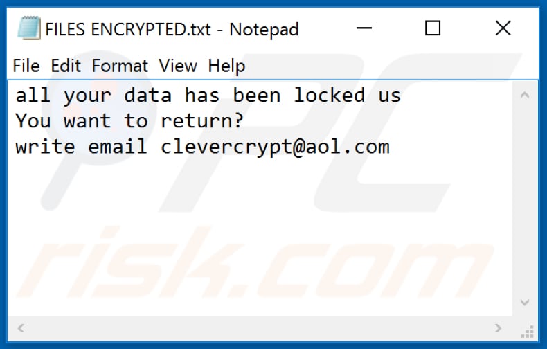 Ficheiro de texto do ransomware TRAMP (FILES ENCRYPTED.txt)