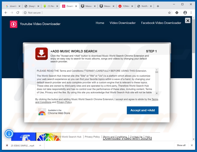 Site usado para promover o sequestrador de navegador Music World Search
