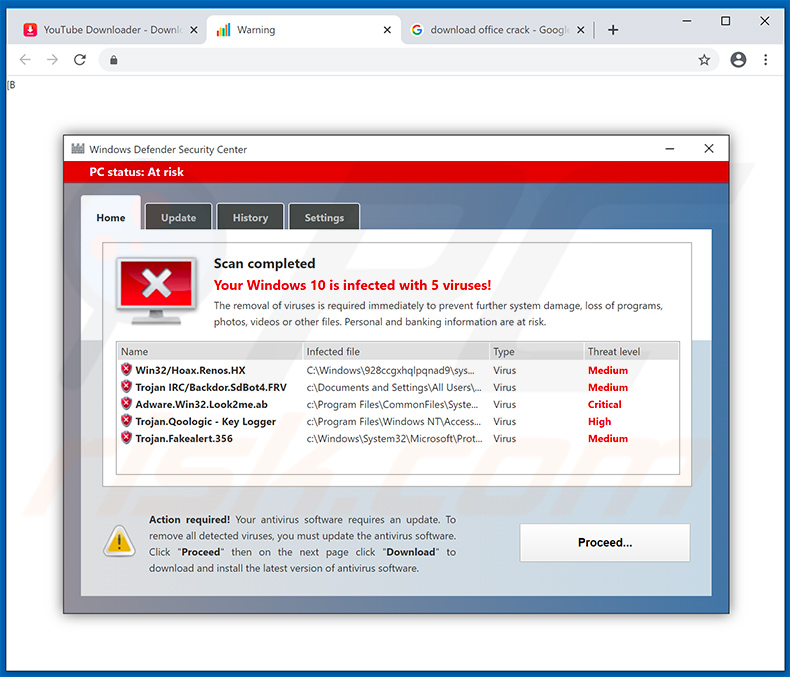 pop-up da fraude Your Windows 10 is infected with 5 viruses!