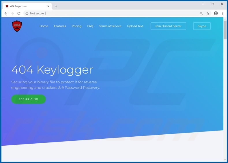 Site usado para promover 404 Keylogger