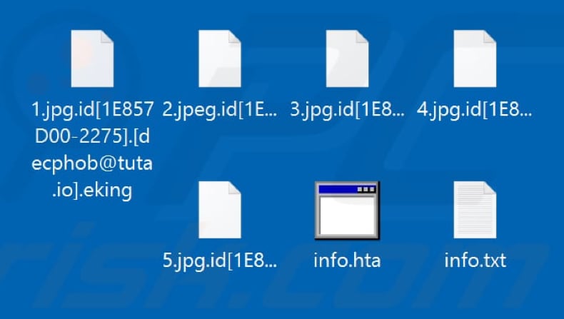 Ficheiros encriptados pelo ransomware Eking (extensão .eking)