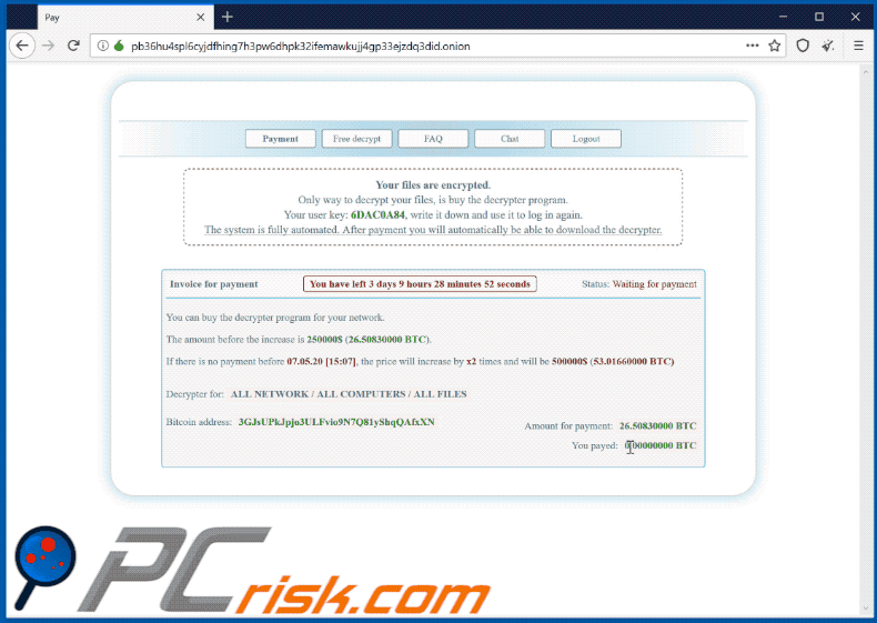 Site do ransomware NetWalker (GIF)