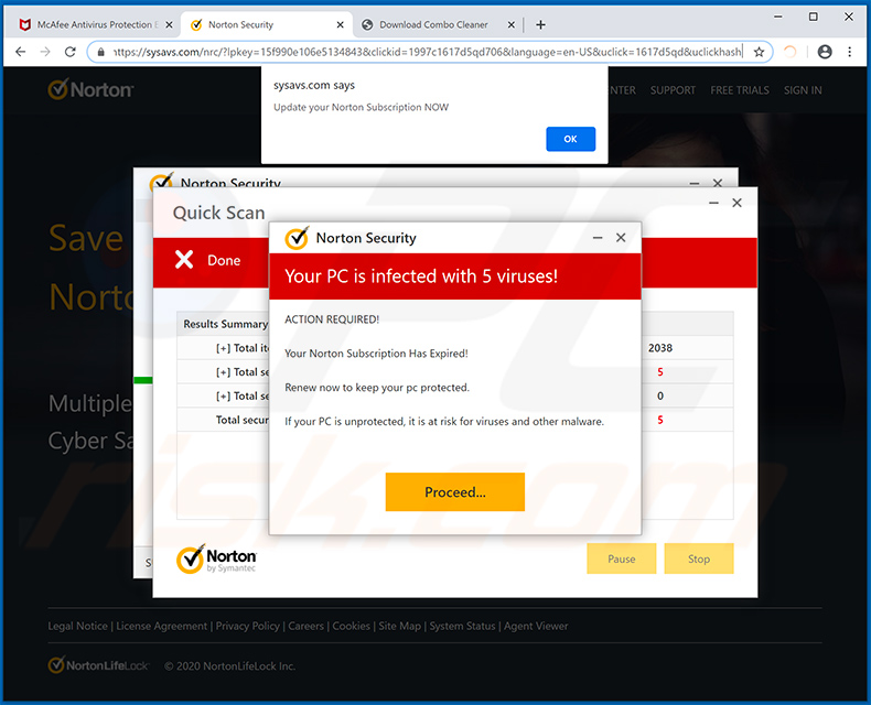 pop/up da fraude Norton subscription has expired today