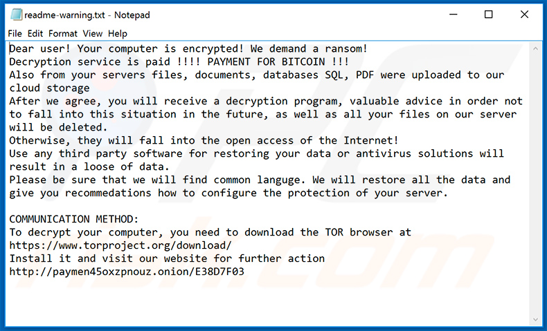 Nota de resgate do ransomware Oled atualizada