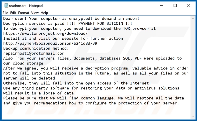 Instruções de desencriptação Paymen45 (readme.txt)