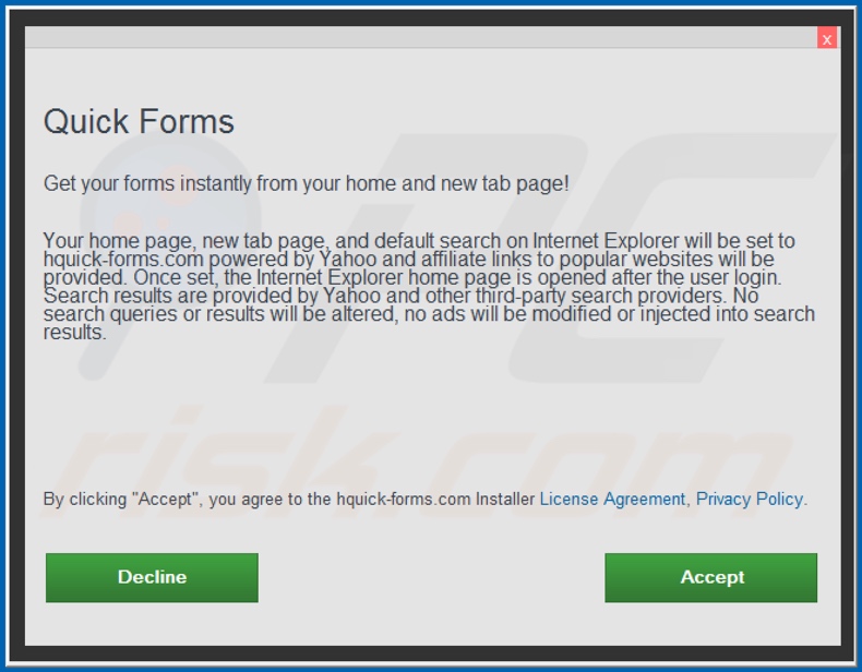 configurção da instalação oficial do sequestrador de navegador Quick Forms