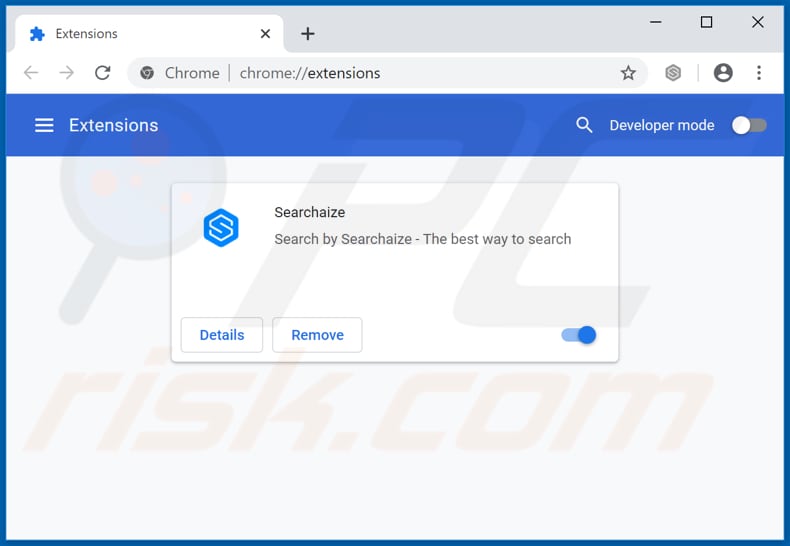 Remoção de extensões do Google Chrome relacionadas a searchaize.com