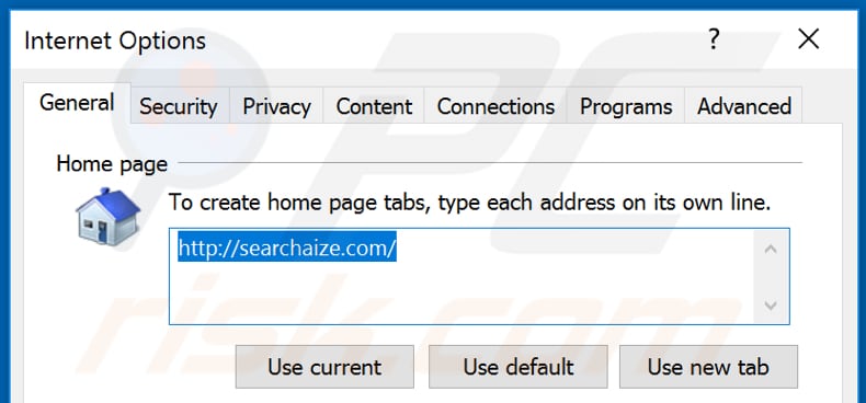 Removendo searchaize.com da página inicial do Internet Explorer