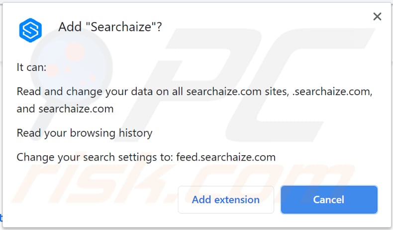 sequestrador de navegador searchaize pede permissão para ser instalado