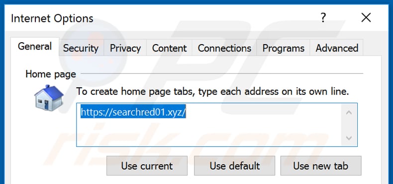 Removendo o searchred01.xyz da página inicial do Internet Explorer