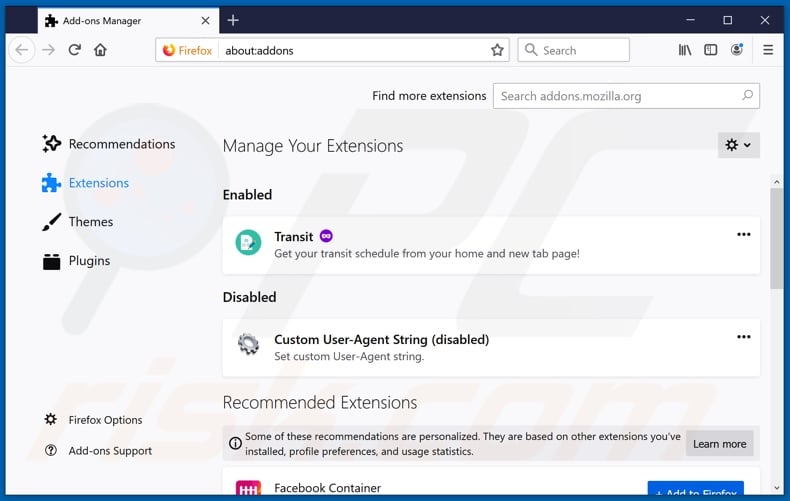 Remoção das extensões do Mozilla Firefox relacionadas com o securedserch.com