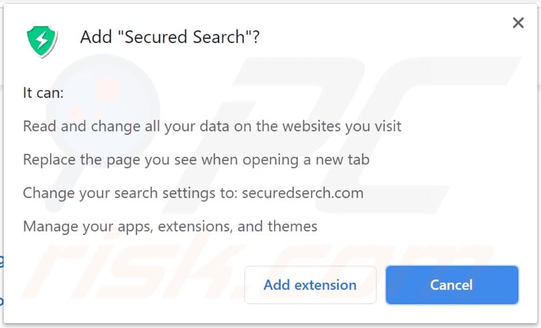 sequestrador de navegador Secured Search a pedir permissões