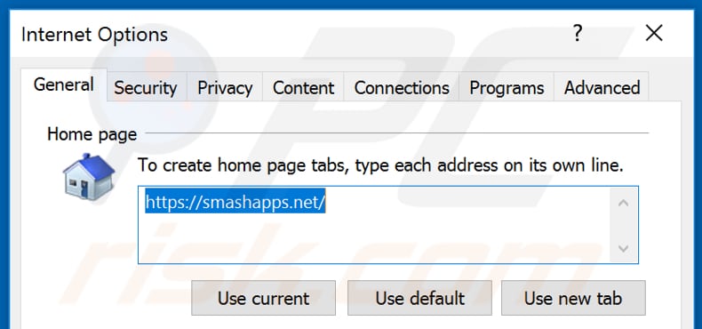 Removendo o smashapps.net da página inicial do Internet Explorer