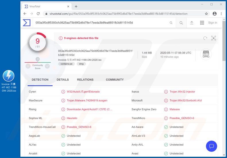Detecção do malware Sonbokli no VirusTotal