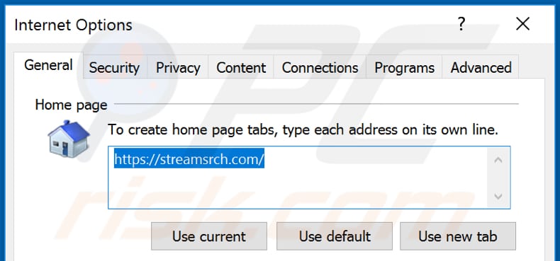 Removendo o streamsrch.com da página inicial do Internet Explorer