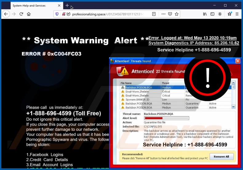 Página de plano de fundo do fraude System Warning Alert