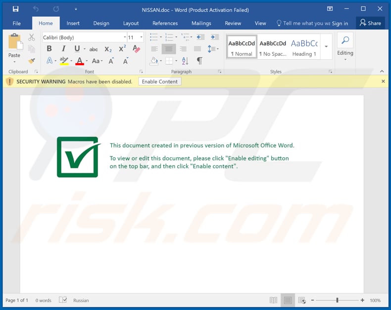 documento malicioso nissan.doc do malware valak