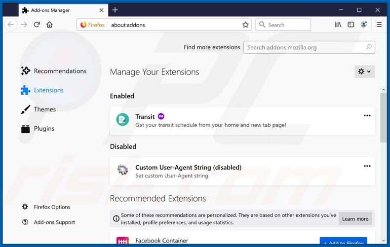 Removendo as extensões maliciosas do Mozilla Firefox passo 2