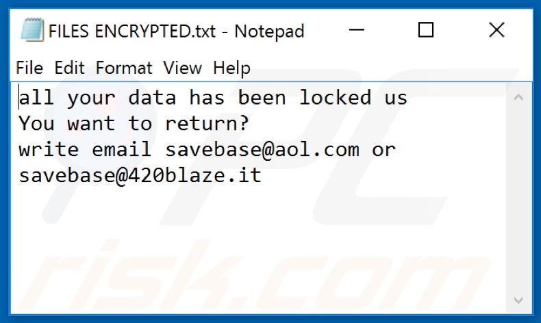 Ficheiro de texto do ransomware base (FILES ENCRYPTED.txt)