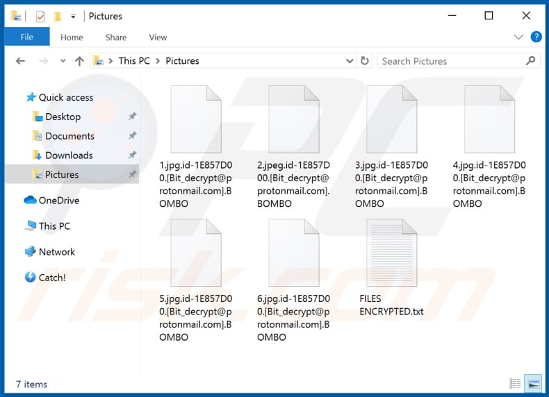 Ficheiros encriptados pelo ransomware BOMBO (extensão .BOMBO)