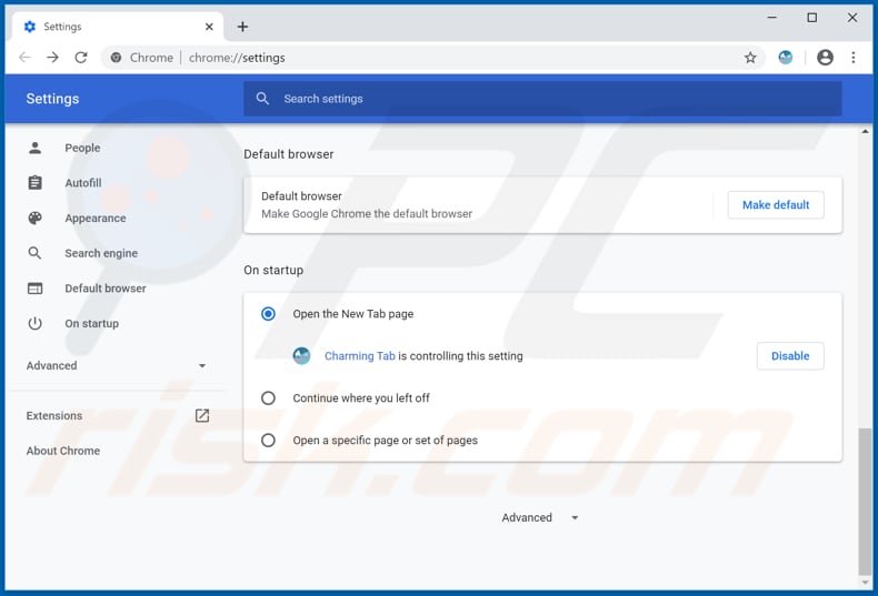 Removendo charming-tab.com da página inicial do Google Chrome