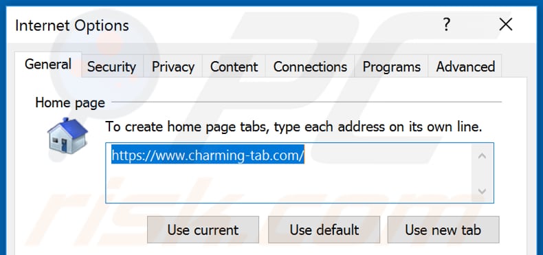 Removendo charming-tab.com da página inicial do Internet Explorer