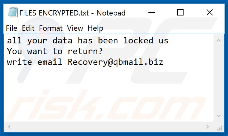 Ficheiro de texto ransomware Credo (FILES ENCRYPTED.txt)