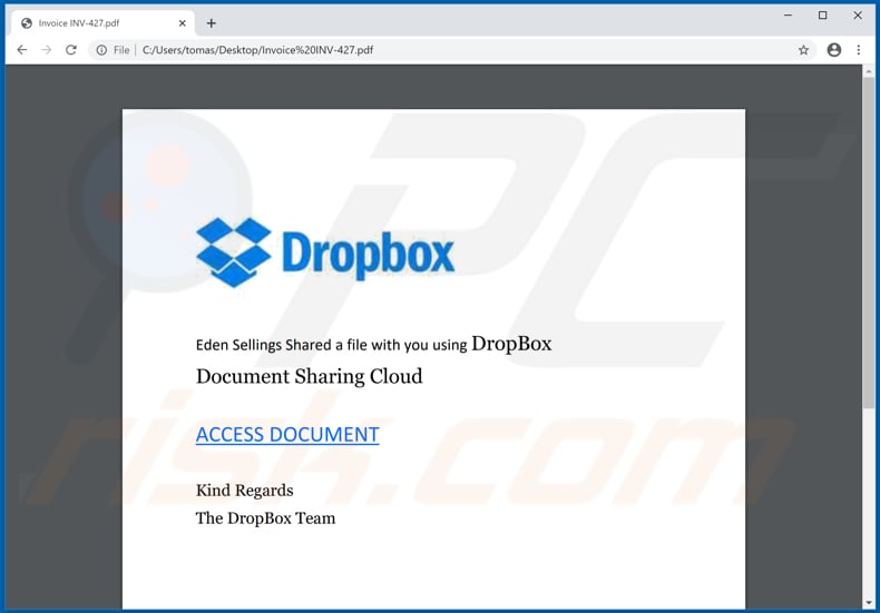  documento PDF concebido para abrir a página Dropbox: