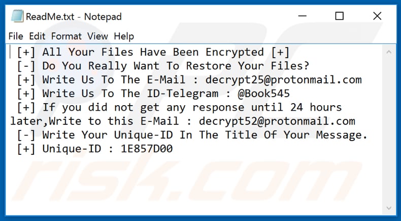 Ficheiro de texto do ransomware fob (ReadMe.txt)