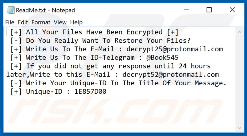 Ficheiro de texto do ransomware fob (ReadMe.txt)