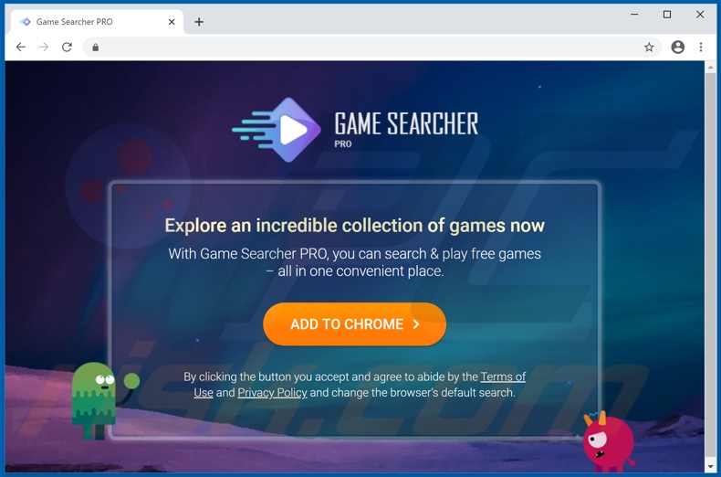 Site usado para promover o sequestrador de navegador Game Searcher PRO